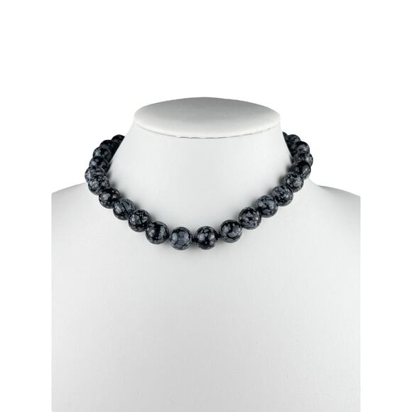 WK Whitney Kelly Snowflake Obsidian Beaded Sterling Silver Necklace 16"+ - Picture 1 of 13